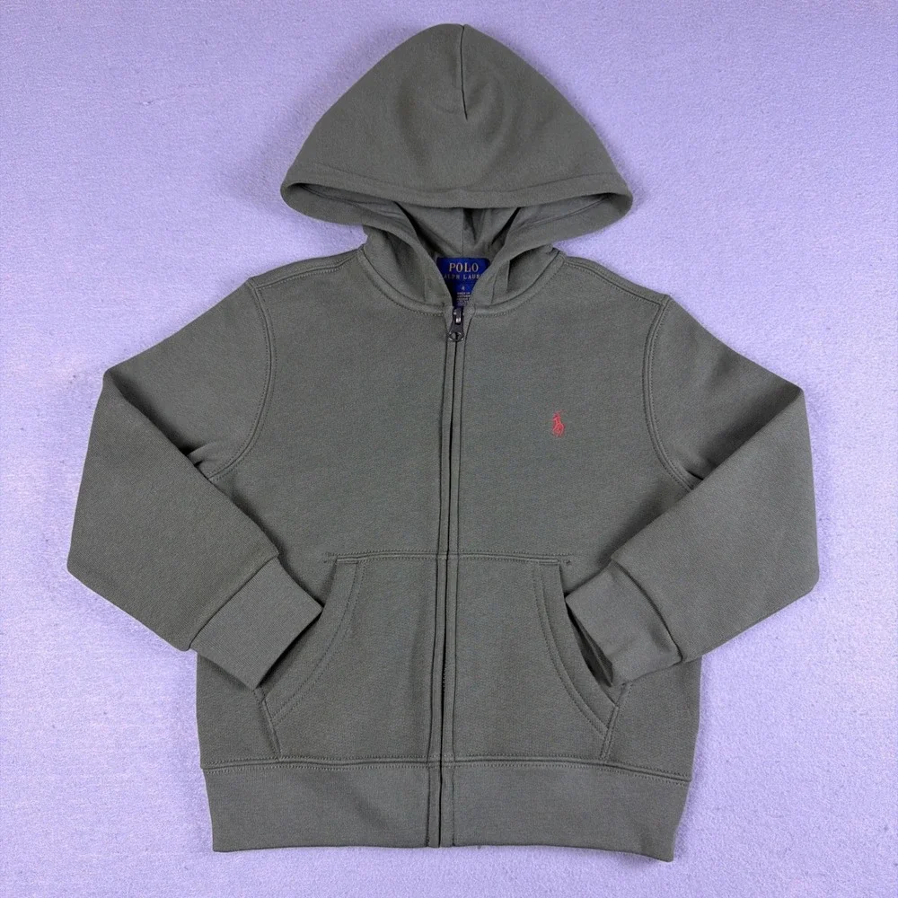 Polo Ralph Lauren Hoodie Boys 4 Green Full Zip Fleece Jacket Embroidered Logo
